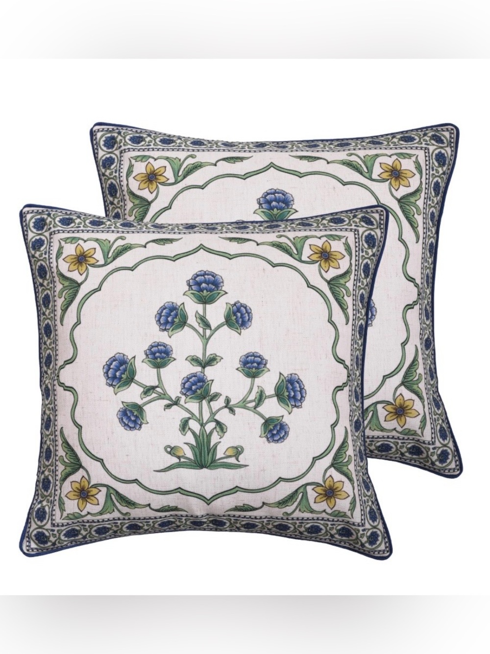 Vintage Linen FLORAL Pillow Covers SQUARE 18x18” BLUE & WHITE